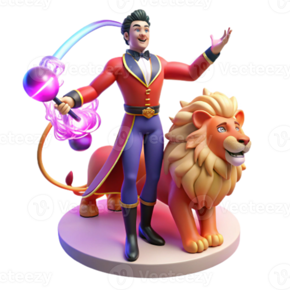 dramatic artistic Ringmaster Lion Magical Circus 3D Render authentic png