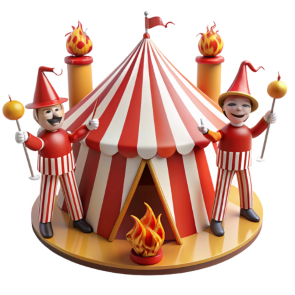 wonderful minimalist Circus Tent, Fire, and Ringmaster Fun 4K png
