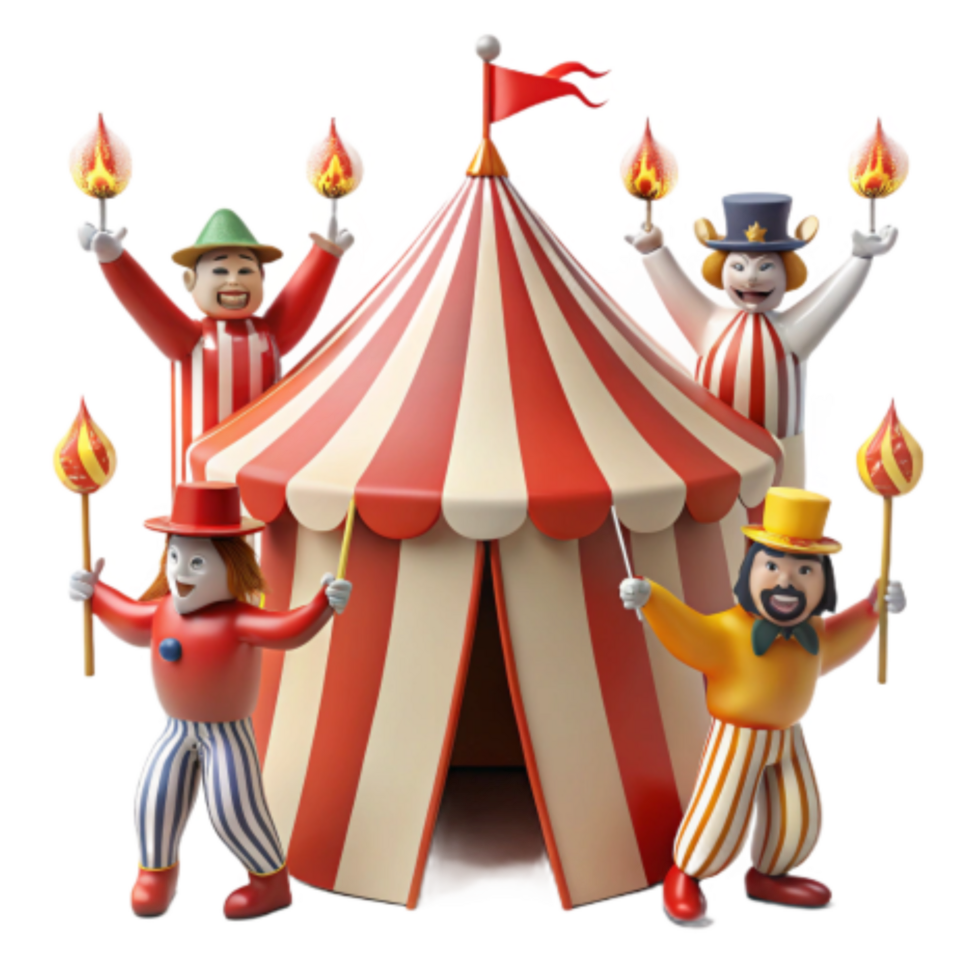 dramatic creative Circus Tent, Clowns, Fire, Festive Fun detailed png