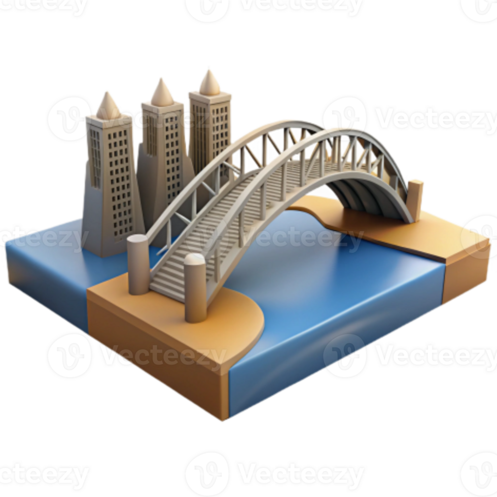 impressive abstract Arch Bridge and Cityscape Model 3D Render detailed png