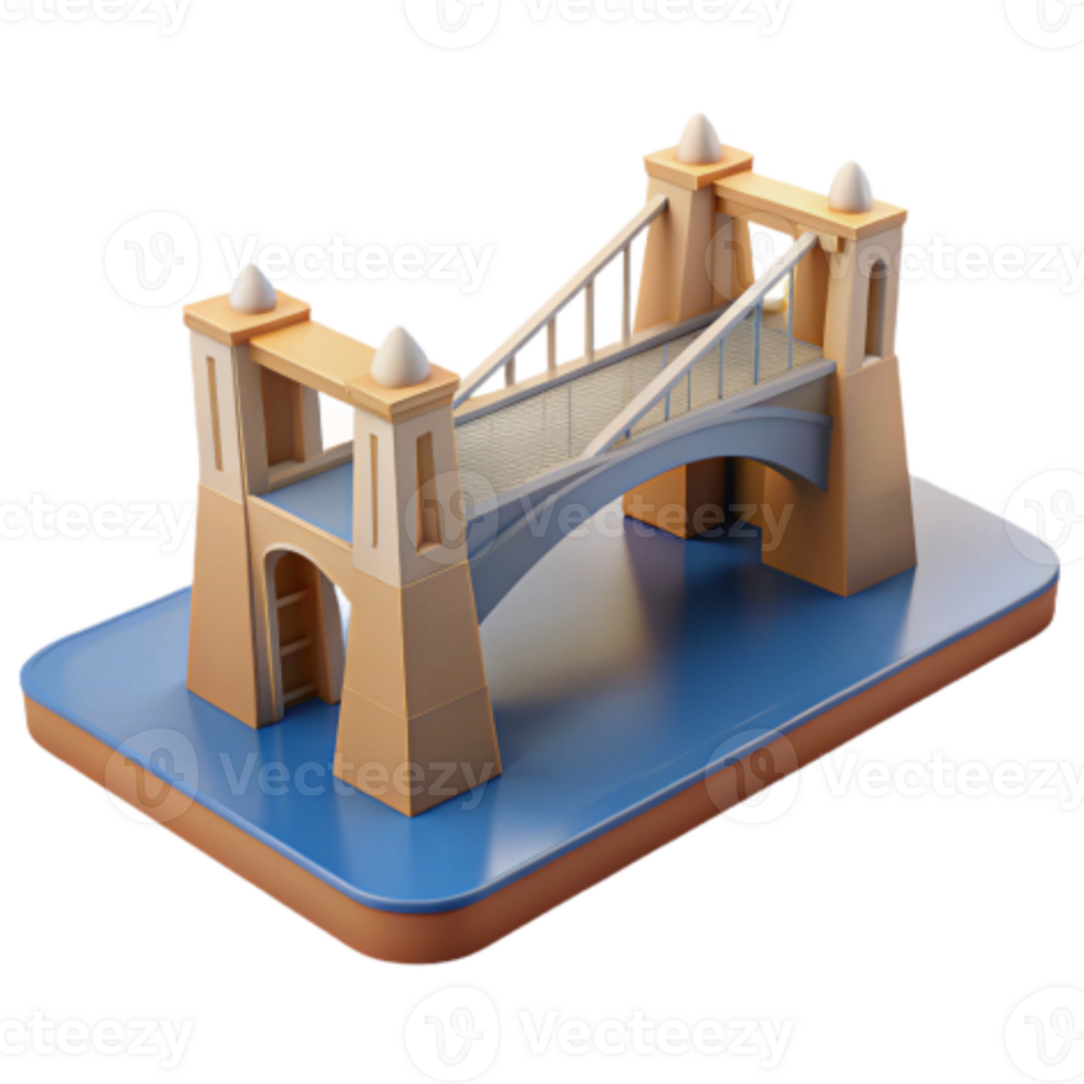 impressive creative Suspension Bridge 3D Model Architecture, Design, and Engineering 4K png