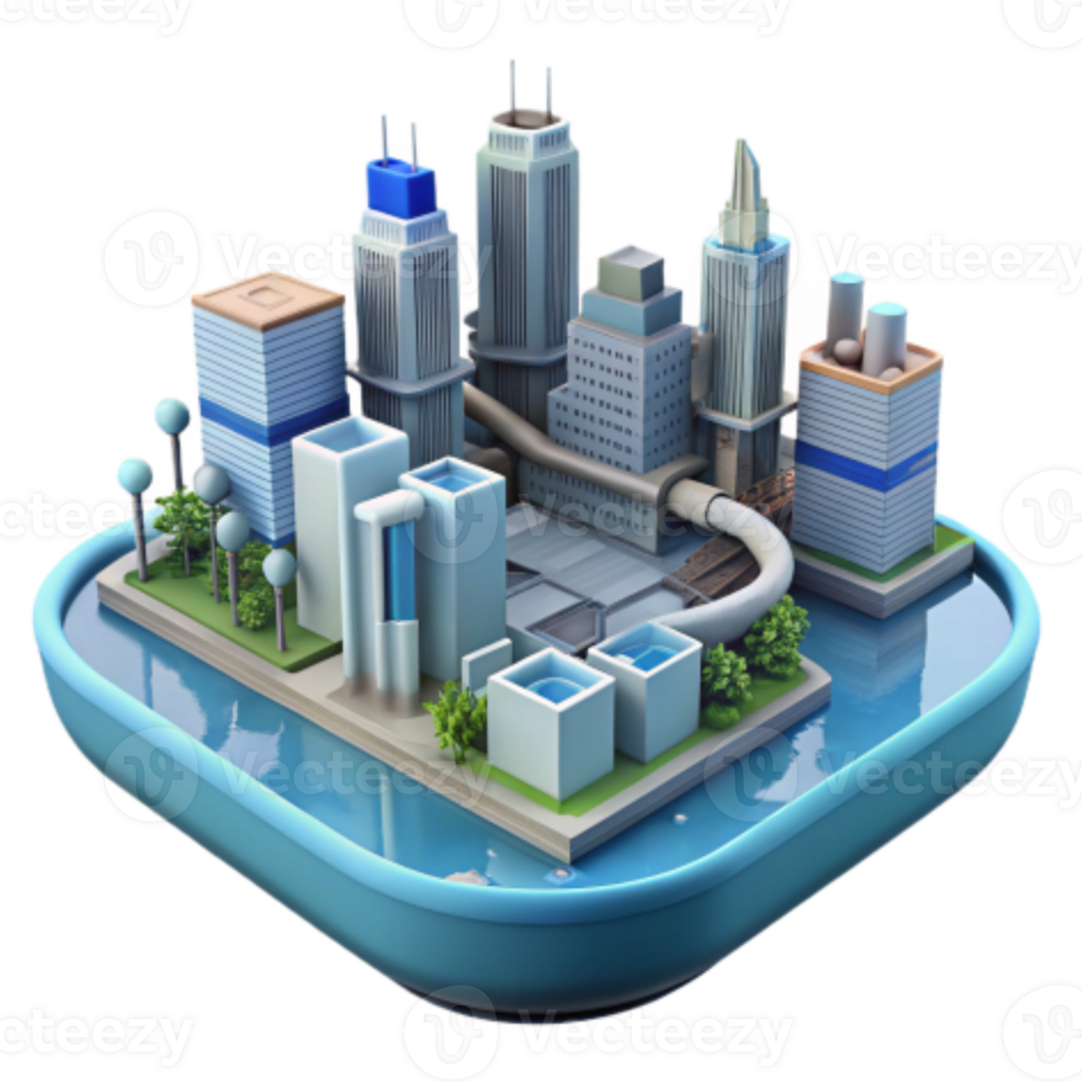 vibrant classic Futuristic Cityscape Urban Island Model original png