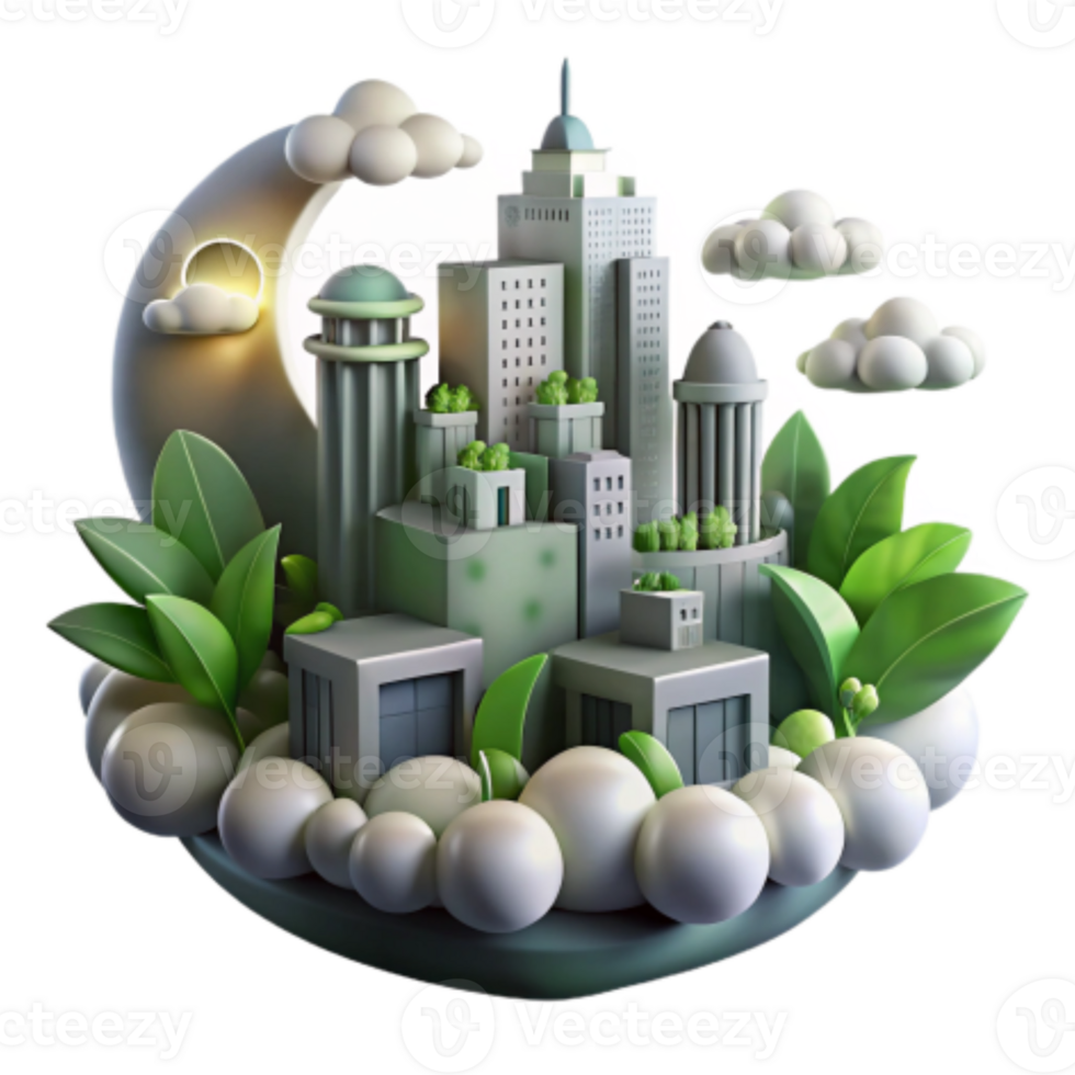 stunning abstract Eco-City Sustainable Urban Landscape, 3D Render authentic png