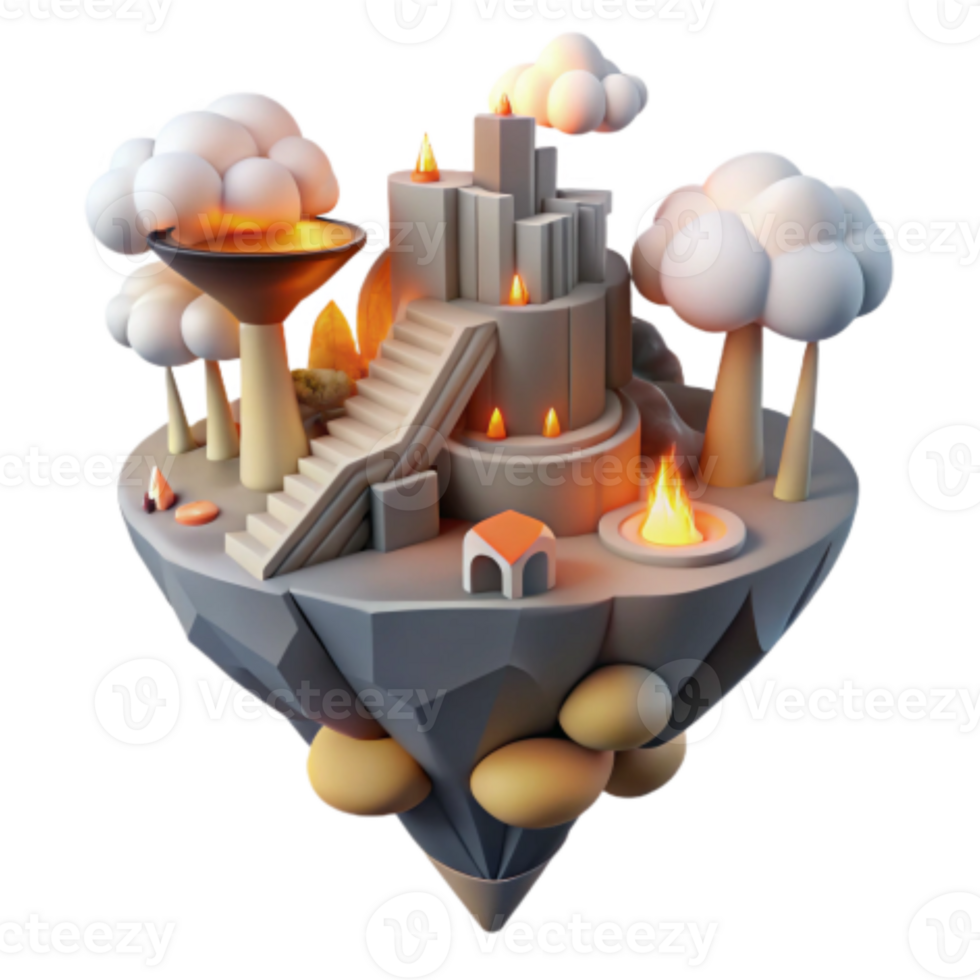 wonderful minimalist Floating Island Fantasy 3D Render of Magical Realm high quality png