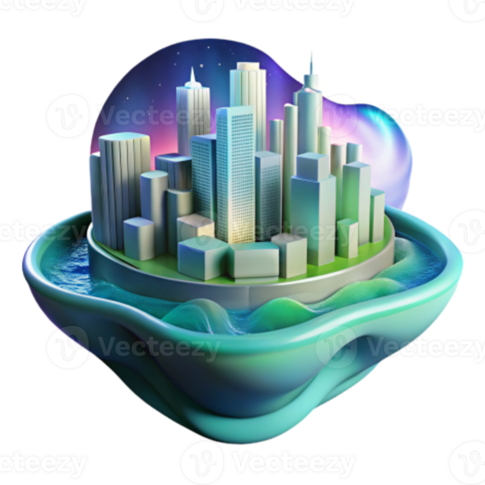 extraordinary rustic Floating Cityscape Urban Oasis, 3D Render high resolution png
