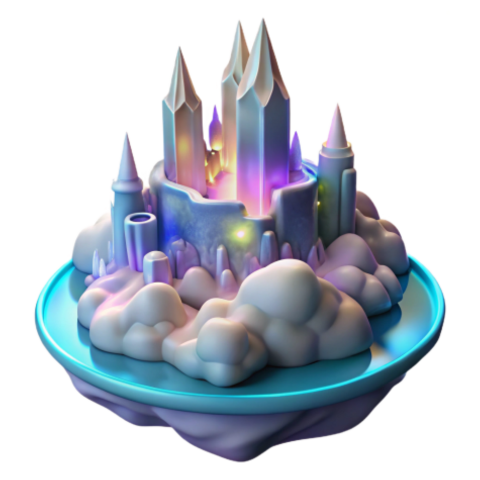 extraordinary traditional Enchanted Crystal Castle on Cloud Island 4K png