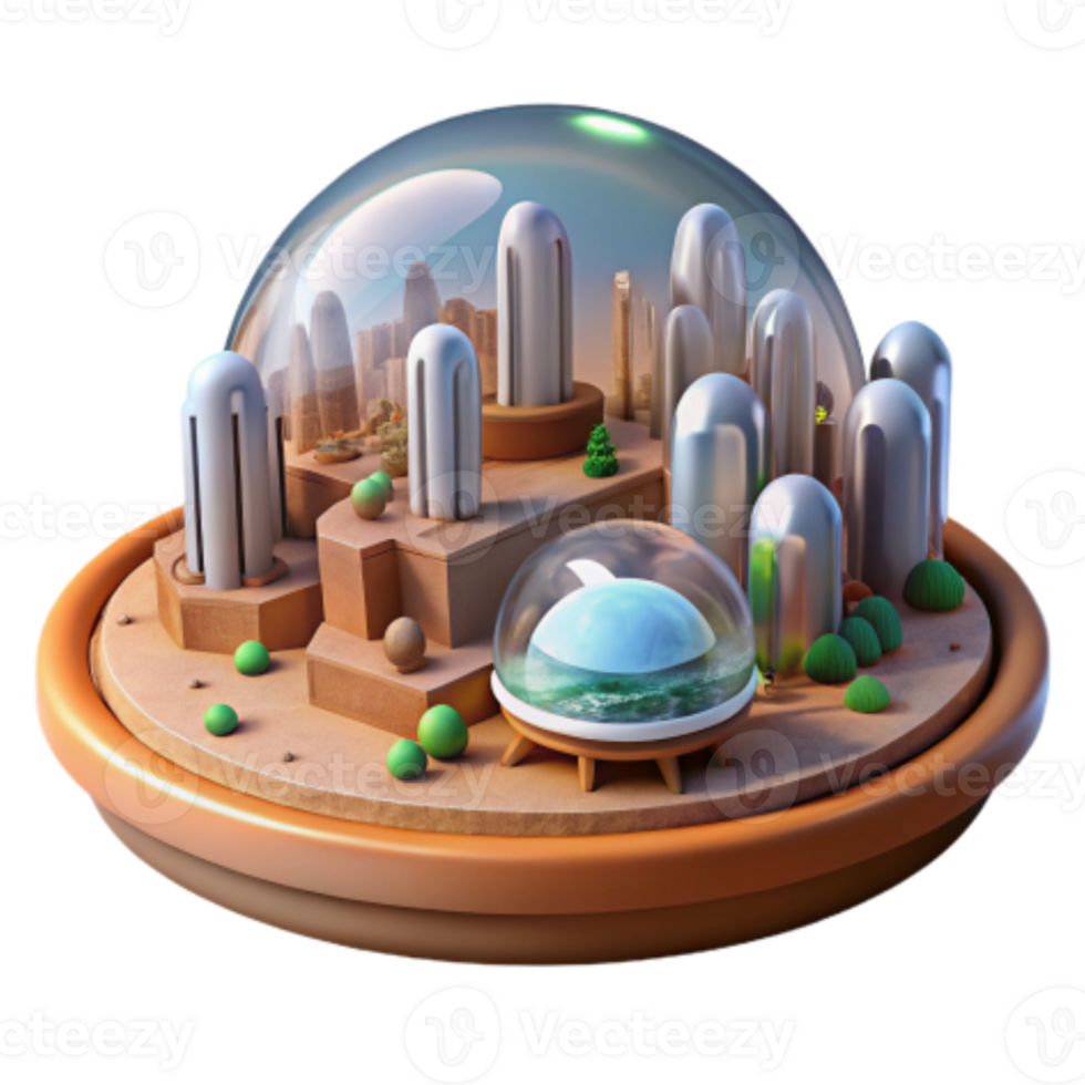 dramatic rustic Miniature Cityscape Dome A Futuristic 3D Render detailed png