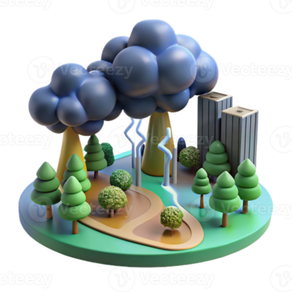 extraordinary classic Urban Park Storm 3D Model of a City Park During a Thunderstorm professional png