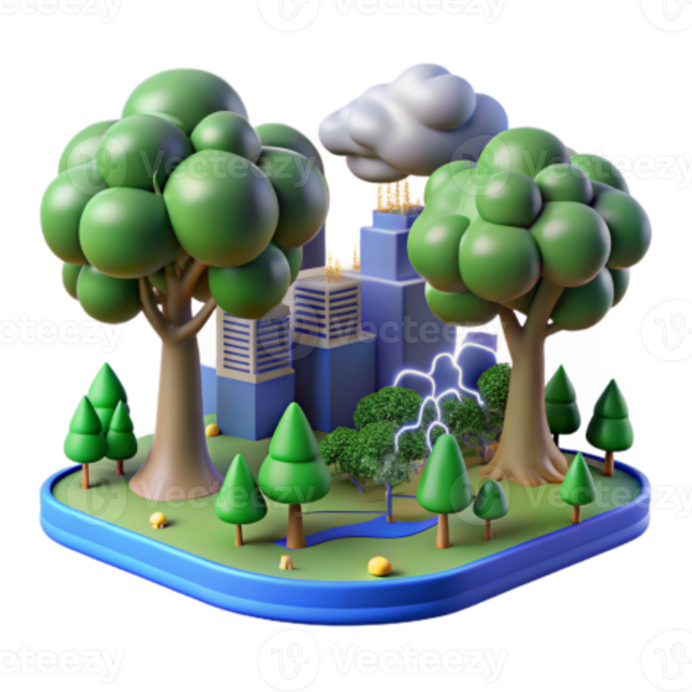impressive creative Urban Nature Clash City vs. Forest in a Climate Change Scenario original png