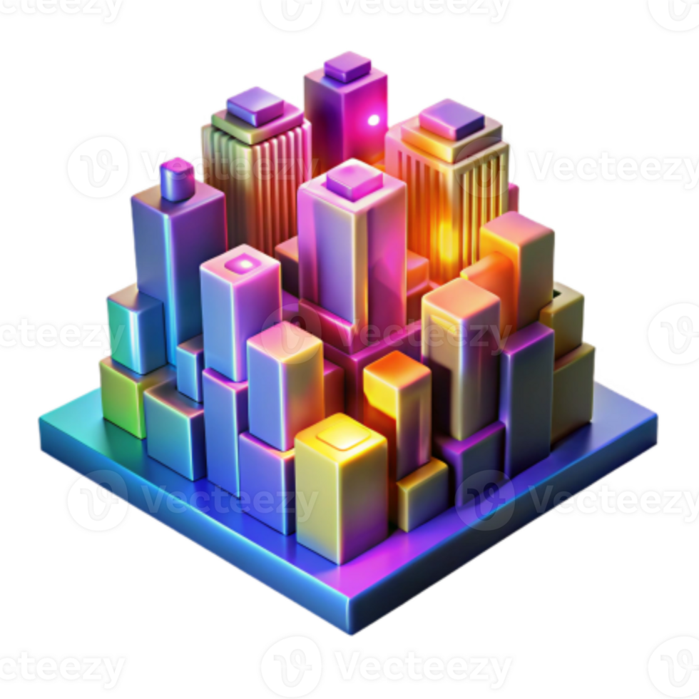 serene abstract Vibrant Cityscape A 3D Block Metropolis professional png