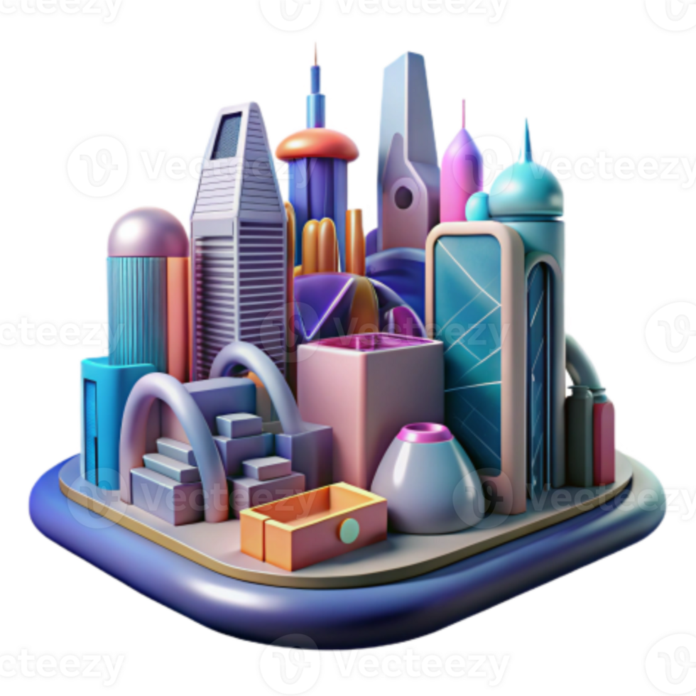 serene artistic Vibrant Cityscape A 3D Render of Futuristic Architecture professional png