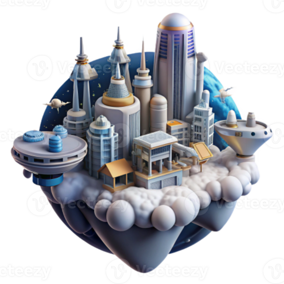 elegant minimalist Futuristic Cloud City A 3D Render of a Modern Metropolis authentic png