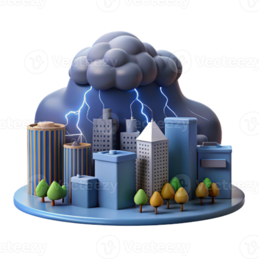 magnificent traditional Stormy Cityscape 3D Render of Lightning Strikes genuine png