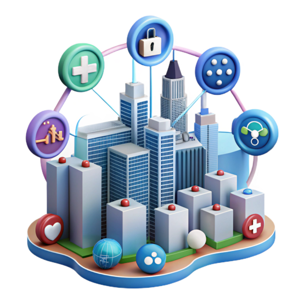 dramatic modern Smart City Connected Infrastructure, Data Security, and Social Well-being high quality png