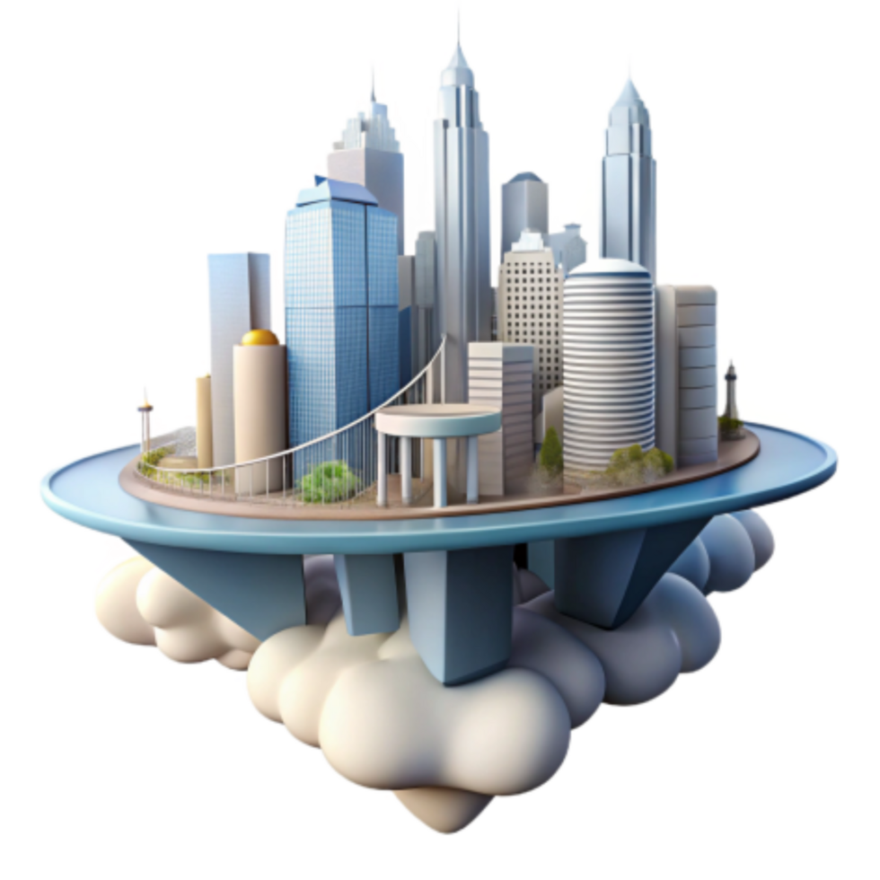 impressive classic Floating City Urban Design in the Clouds 4K png