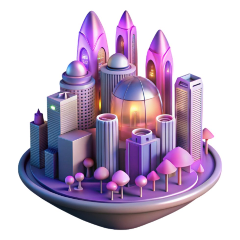 magnificent abstract Futuristic Cityscape Illuminated Towers and Domes authentic png