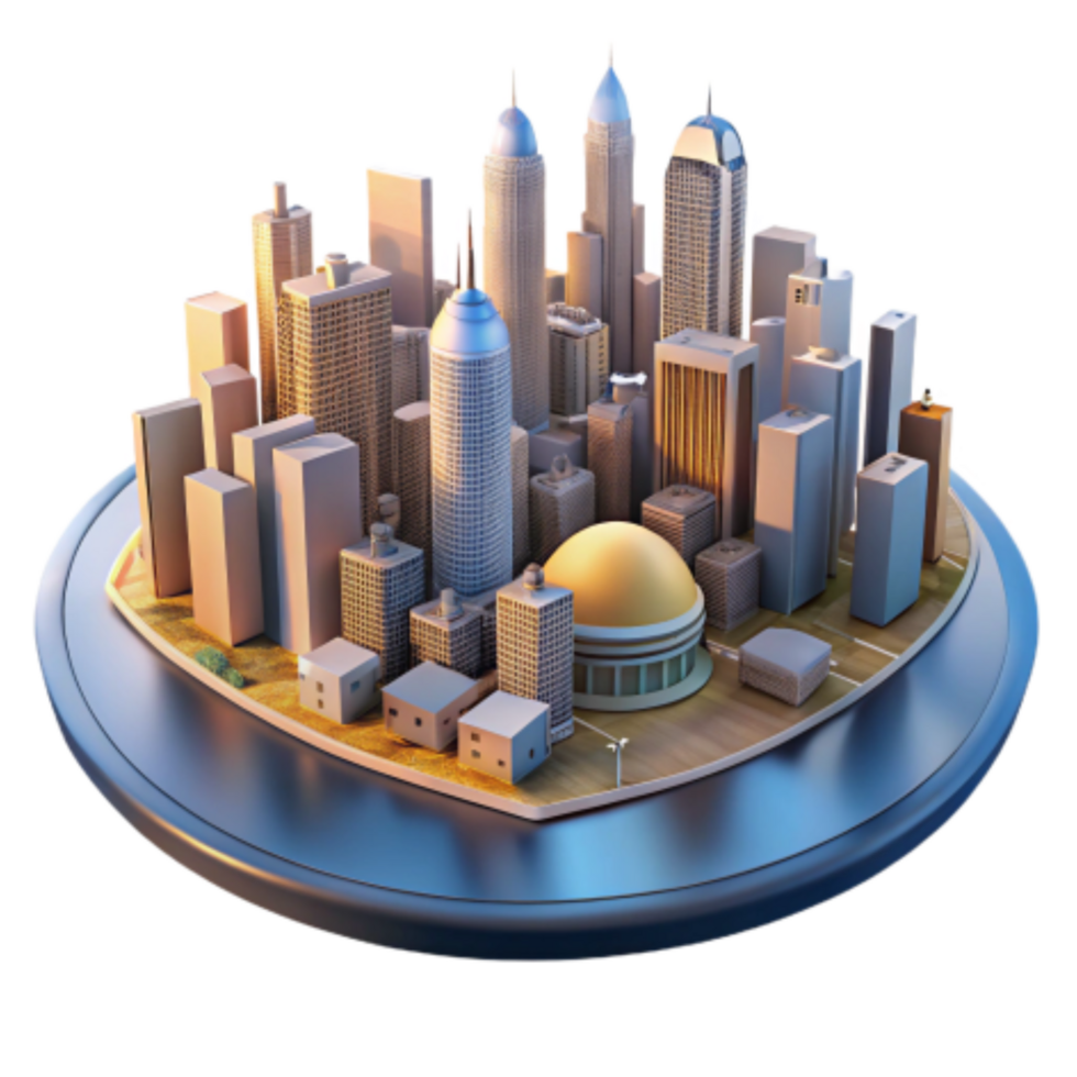 serene abstract Urban Cityscape Skyline Model with Stadium genuine png