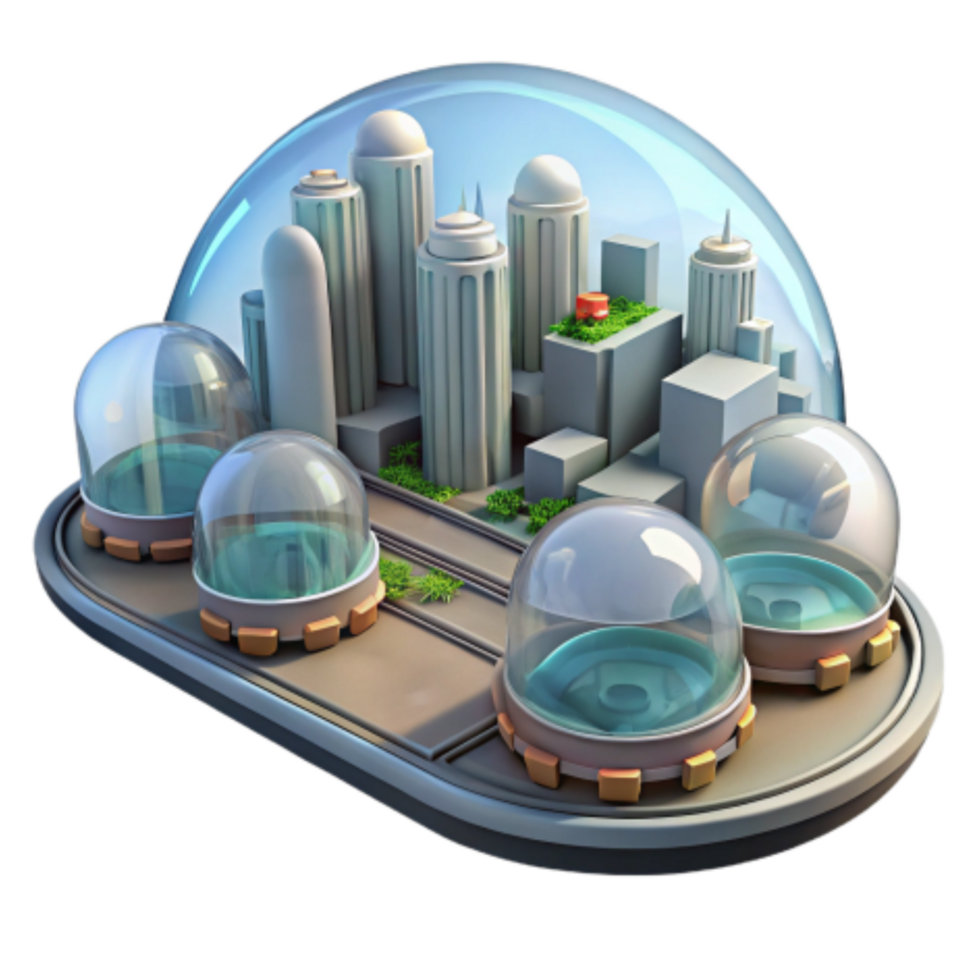 serene rustic Futuristic Cityscape Under Glass Domes authentic png