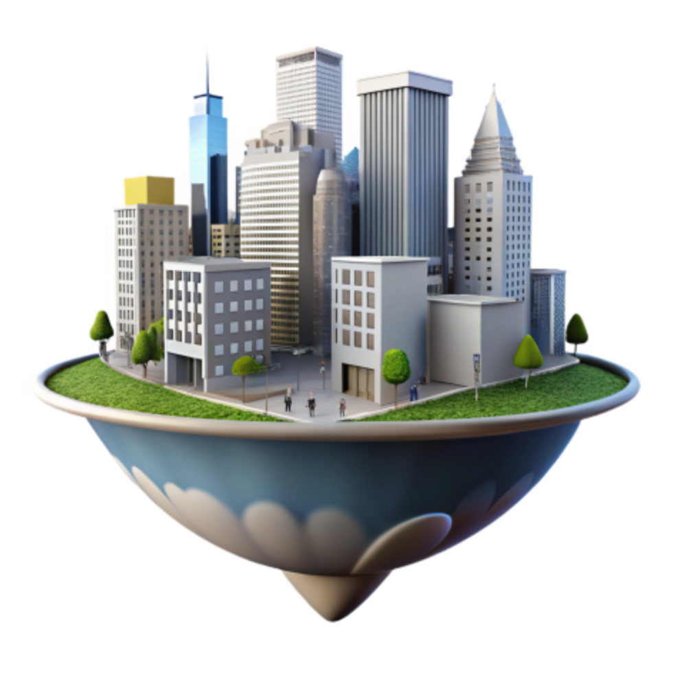 impressive modern Urban Landscape Cityscape on a Spinning Top original png