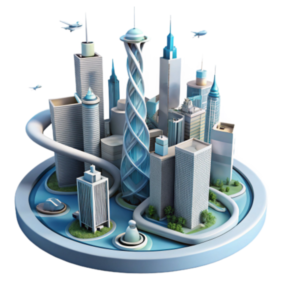 dramatic modern Futuristic Cityscape Urban Development, Modern Architecture, High-Rise Buildings authentic png