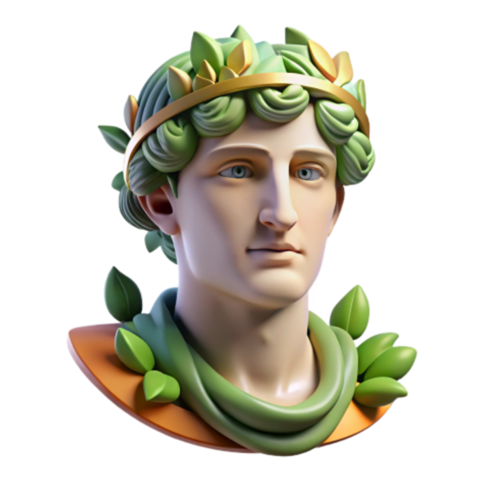 magnificent rustic 3D Render of Classical Bust with Leaf Wreath 4K png