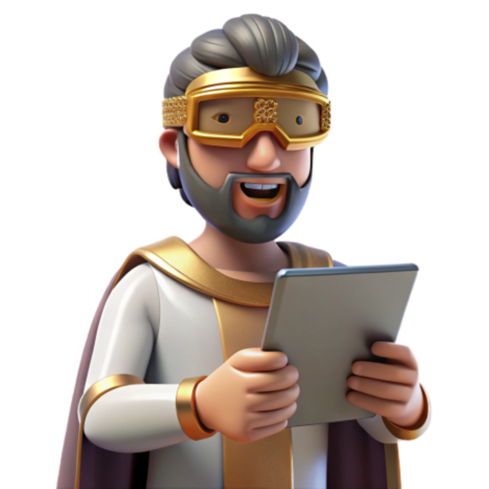 impressive traditional Royal Tablet User 3D Render of a King Using a Digital Device original png