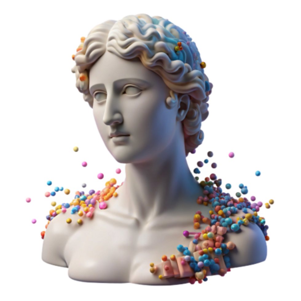 impressive abstract Classical Bust with Colorful Accents authentic png