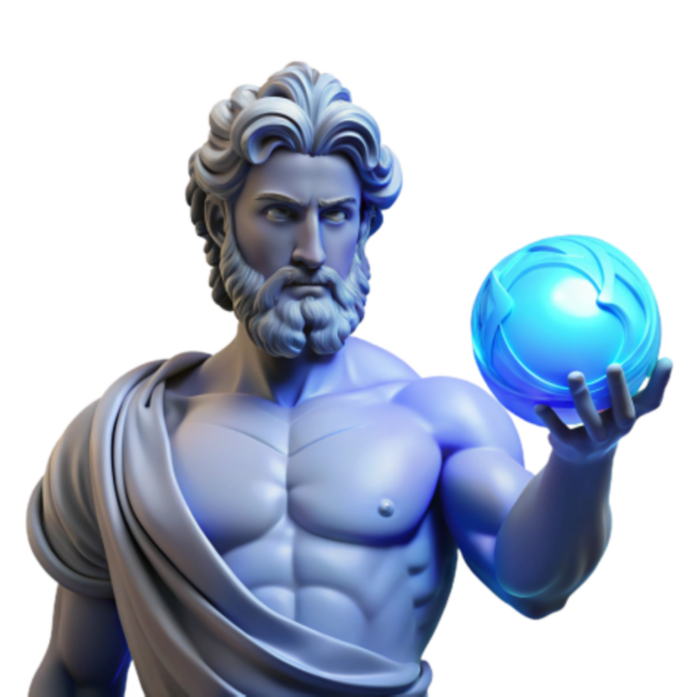 stunning minimalist Powerful God Statue Holding Glowing Orb 4K png