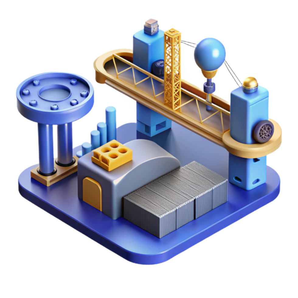 beautiful abstract Industrial Automation 3D Model of Factory high resolution png