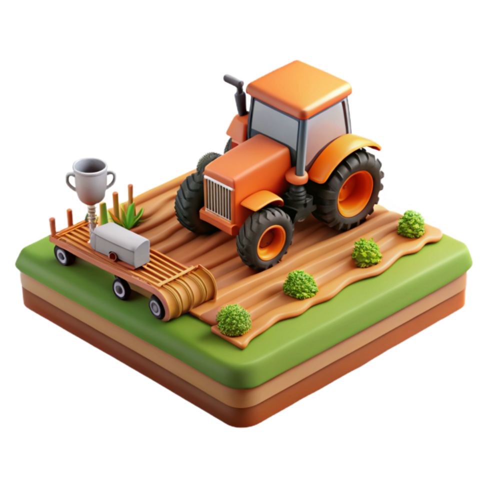 extraordinary artistic Farming Tractor on Field 3D Render of Agriculture genuine png