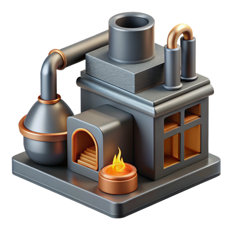 dramatic modern Industrial 3D Model Factory with Chimney and Furnace high resolution png