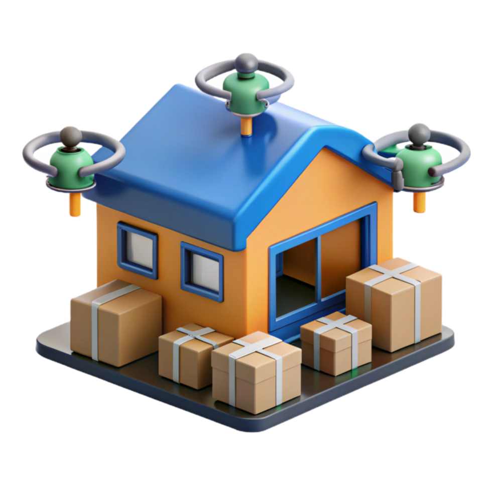 serene minimalist Drone Delivery to Home Automated Package System premium png