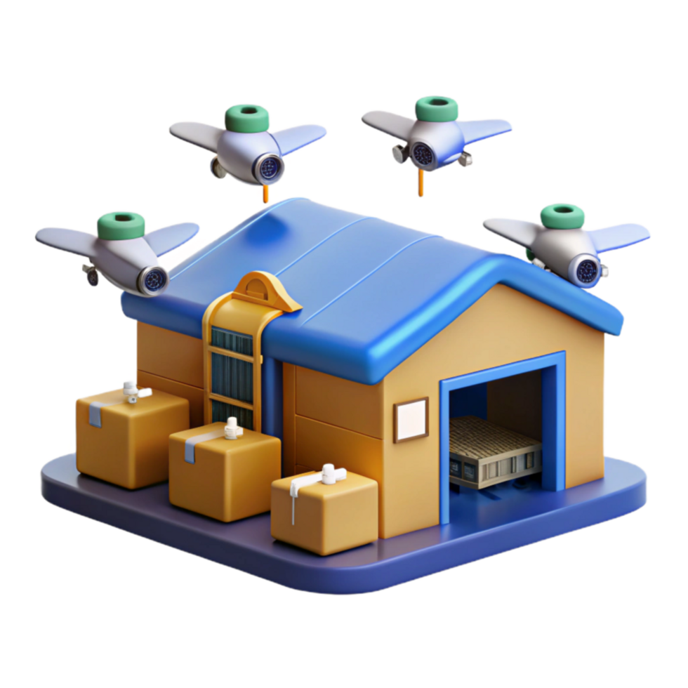serene abstract Drone Delivery Warehouse Fast Efficient Shipping original png