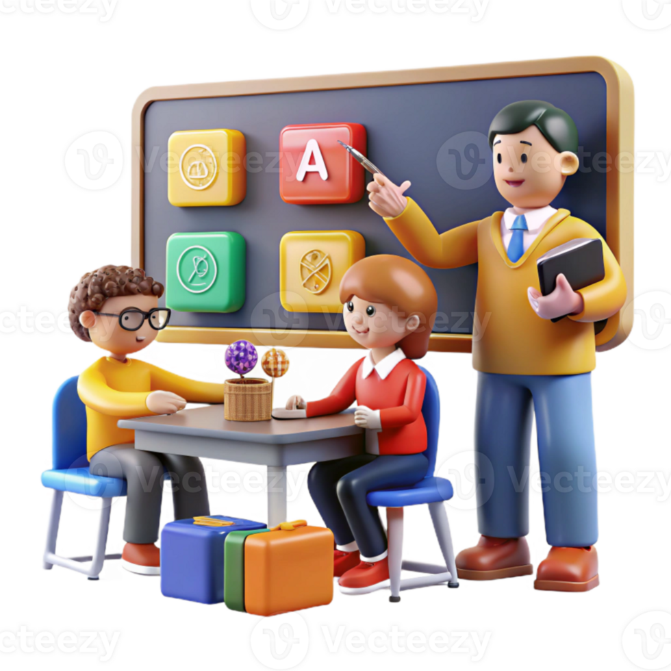 extraordinary contemporary Interactive Classroom Learning 3D Animation of Students and Teacher authentic png