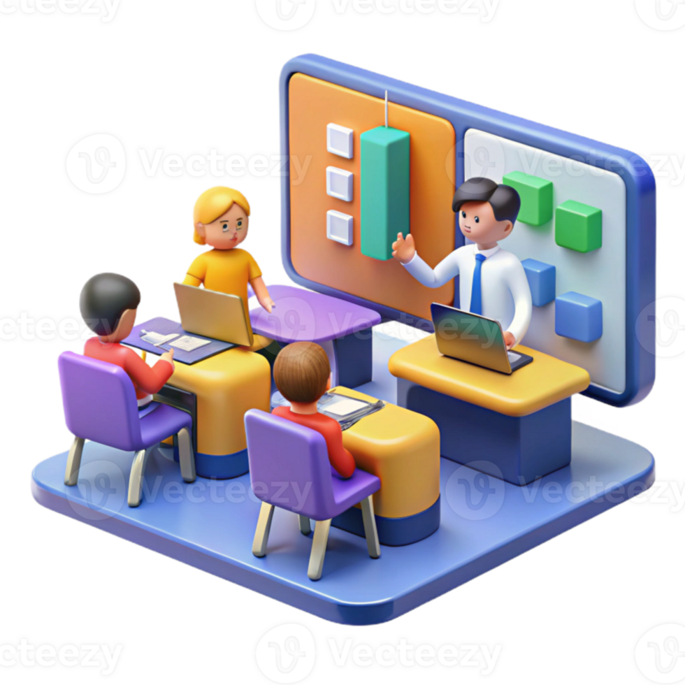 wonderful rustic Interactive Classroom Learning 3D Model of Students Teacher detailed png