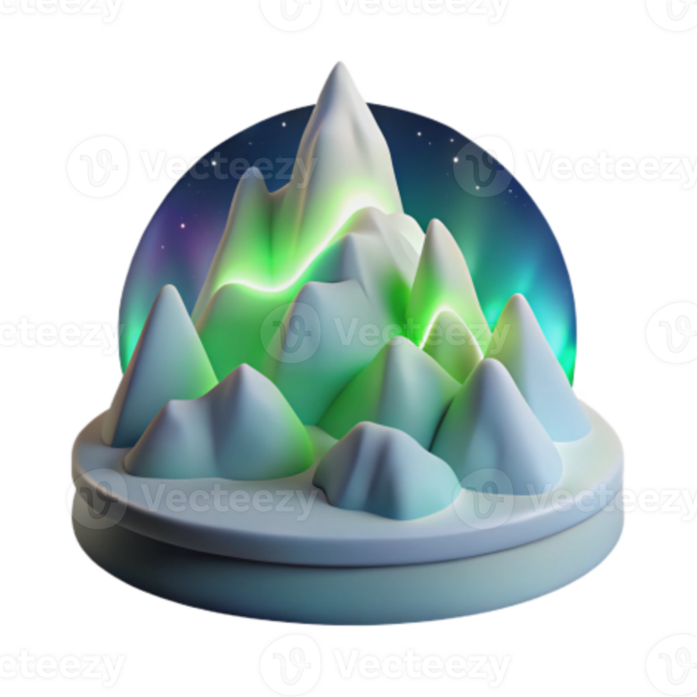 stunning minimalist Aurora Borealis Snow Globe Mountain Range Scene authentic png