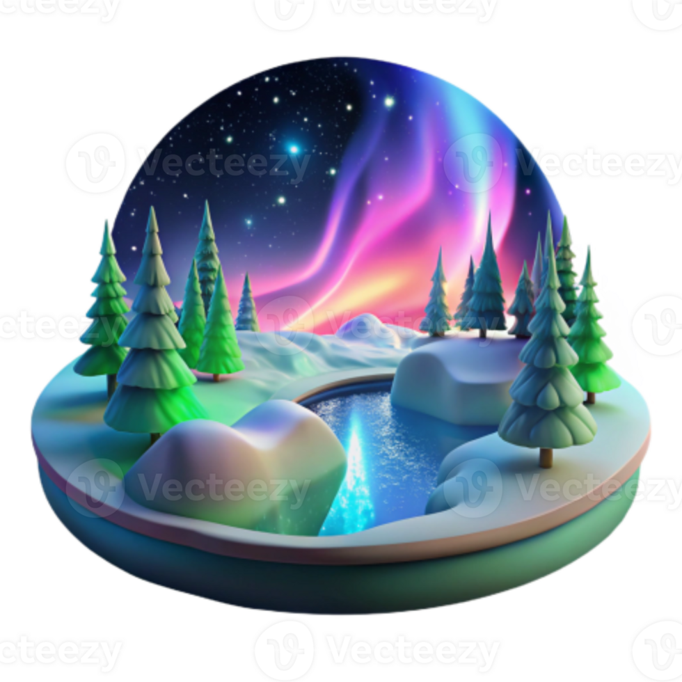 impressive traditional Winter Wonderland Aurora Borealis Frozen Lake professional png