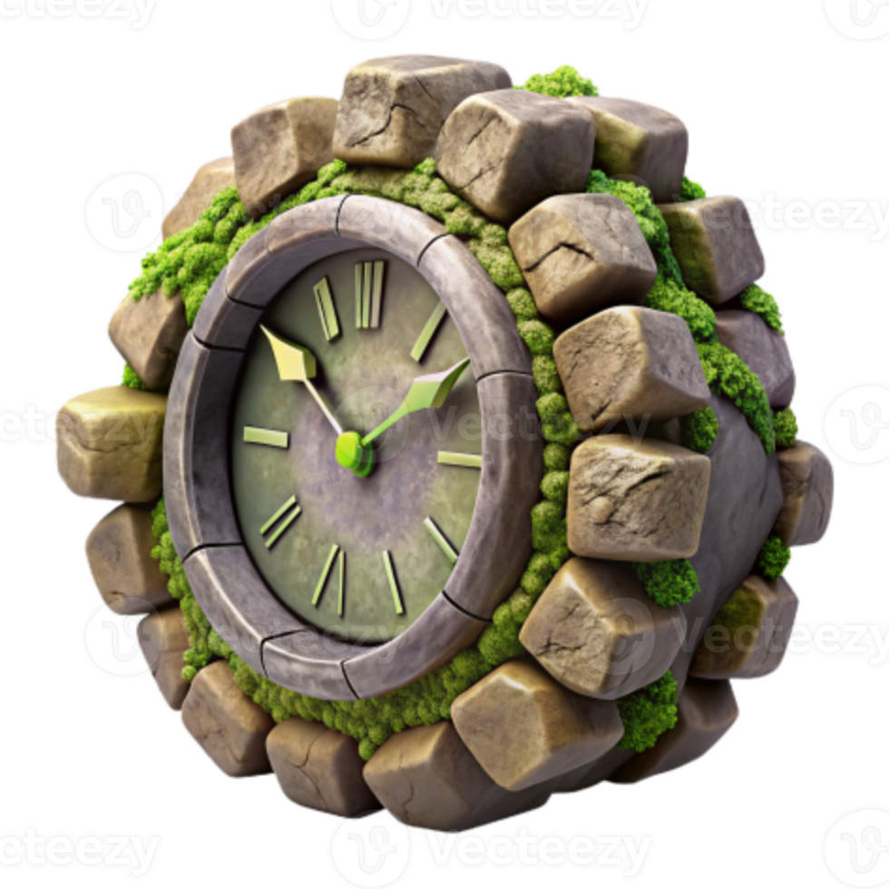 serene creative Stone Clock with Moss Timepiece Design 4K png