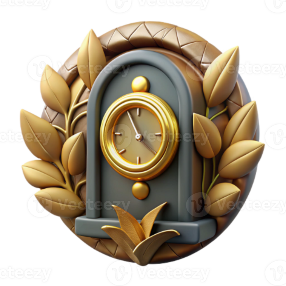 impressive abstract Golden Clock with Laurel Wreath Time, Elegance, and Achievement high quality png