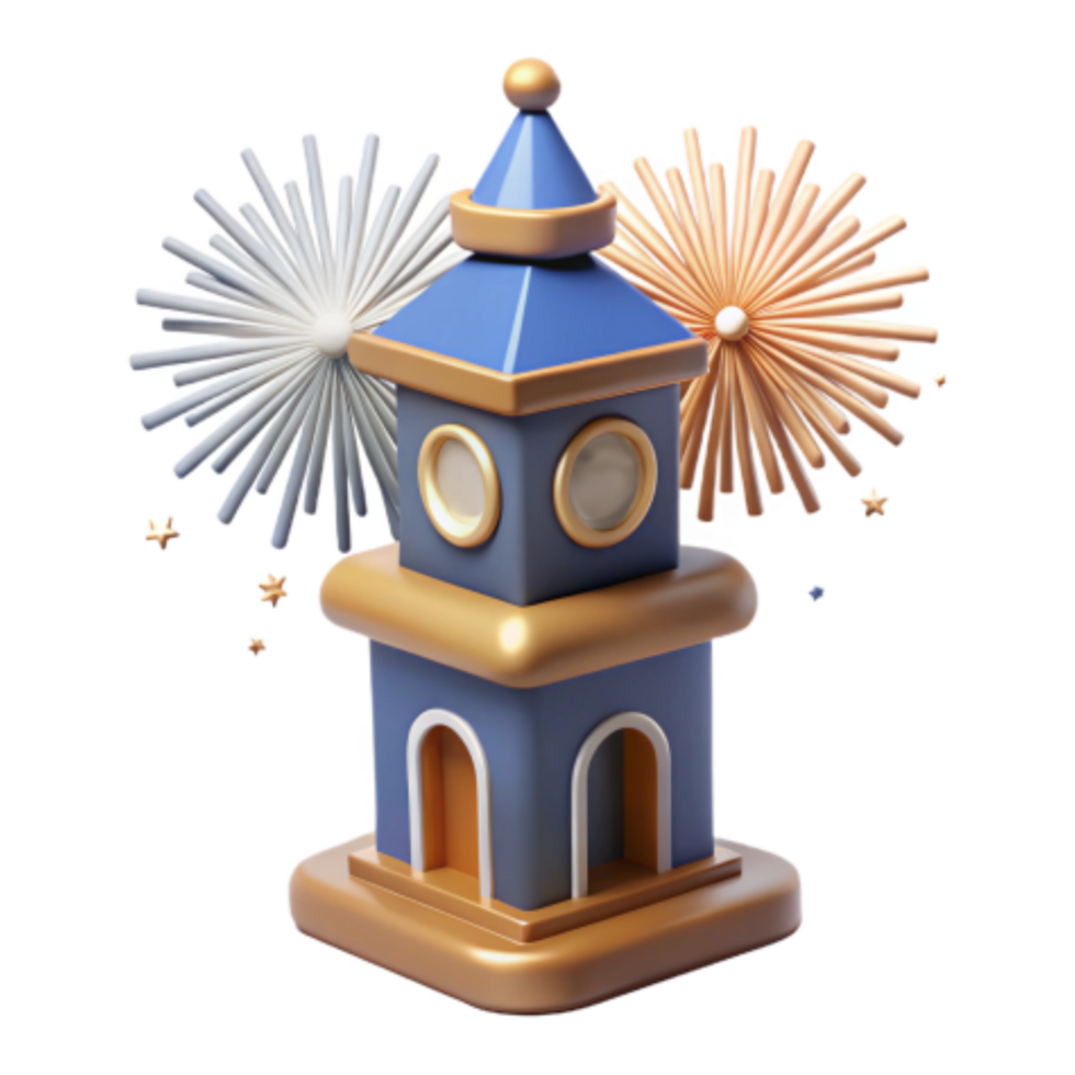 extraordinary modern Festive Clock Tower with Fireworks Display professional png
