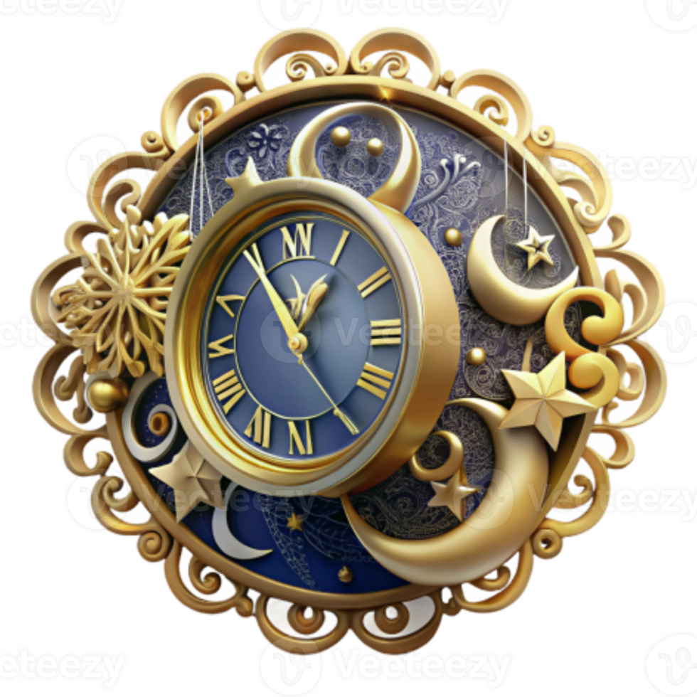 extraordinary classic Celestial Clock Ornate Timepiece with Moons and Stars premium png