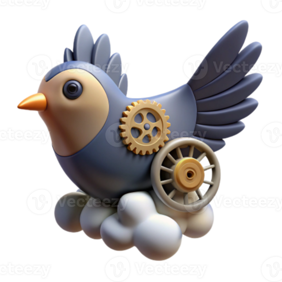 impressive classic Gear Bird on Cloud 3D Render of Mechanical Avian 4K png
