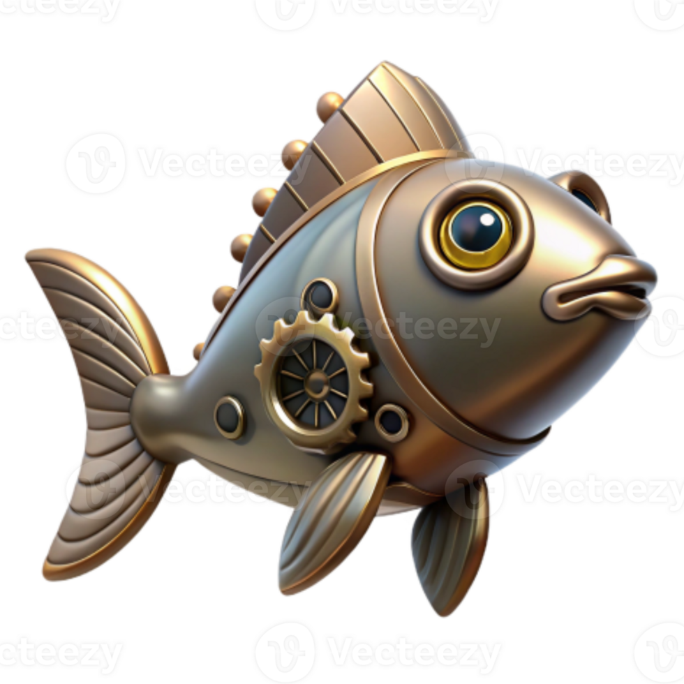 stunning rustic Steampunk Fish Gear-Driven Aquatic Robot high resolution png