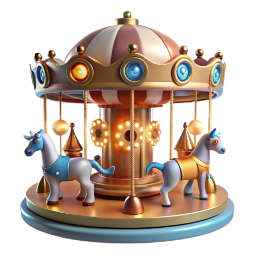 elegant contemporary Whimsical Carousel A 3D Render of a Festive Fairground Ride detailed png