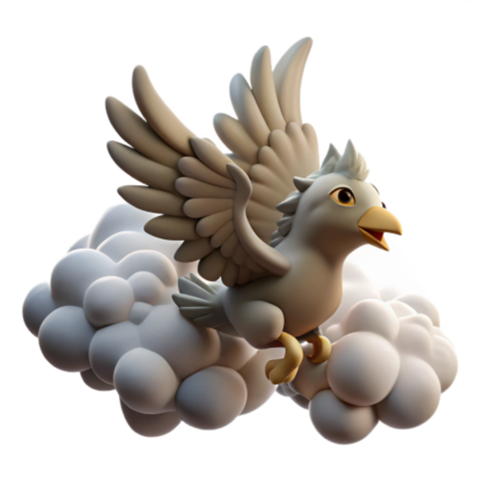 magnificent modern Whimsical Bird Soaring on Clouds 3D Render professional png
