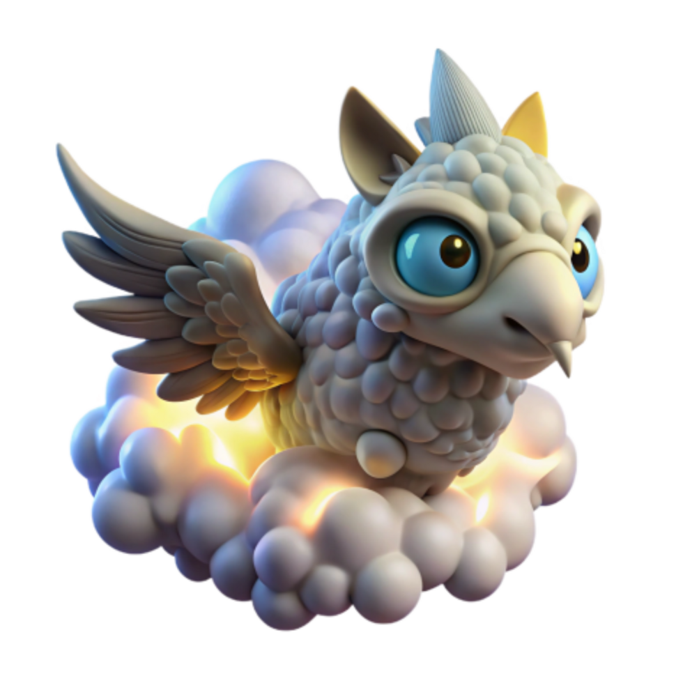 wonderful rustic Fluffy Winged Creature Soaring on Clouds 4K png