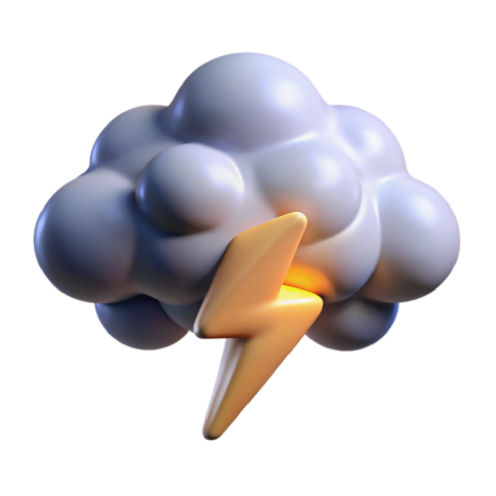 wonderful rustic 3D Storm Cloud with Lightning Bolt Icon 4K png