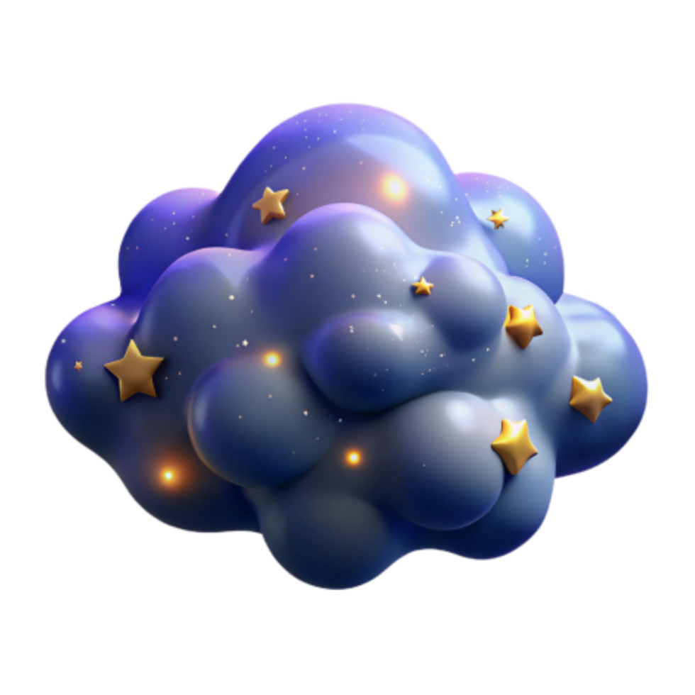 impressive contemporary 3D Render Glowing Night Cloud with Stars 4K png