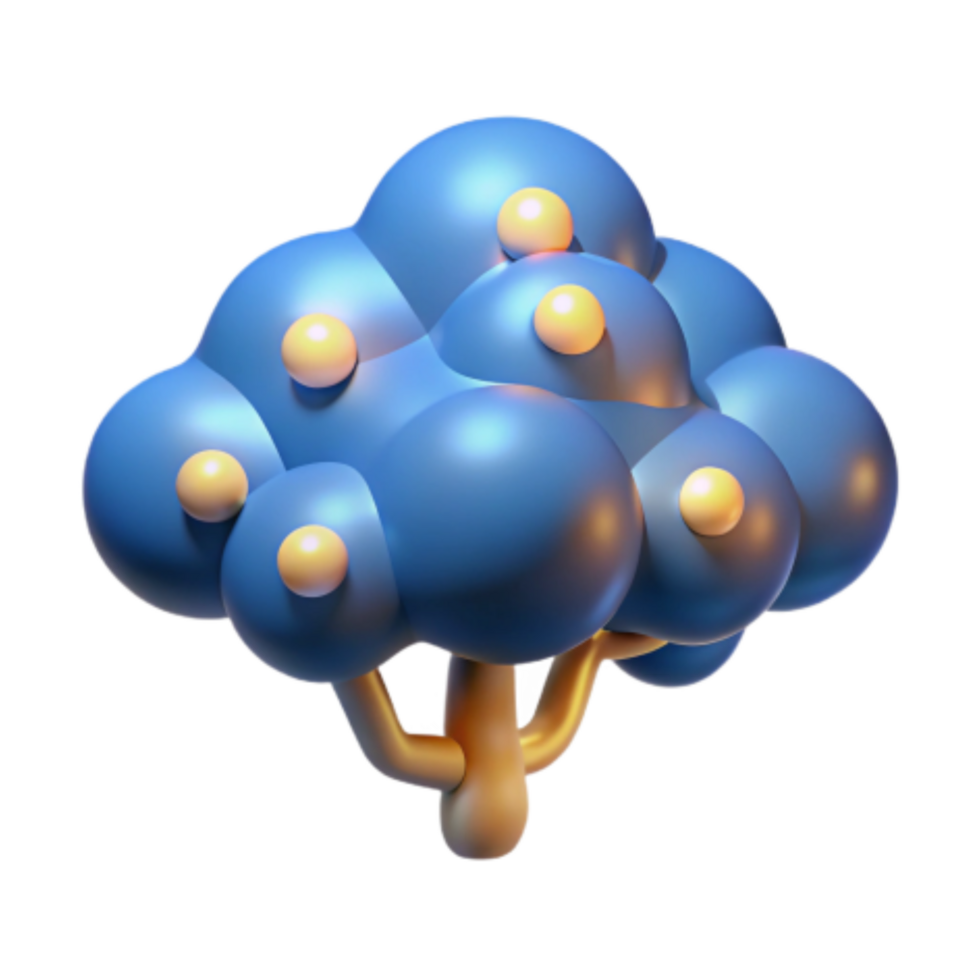 elegant rustic Abstract 3D Tree Blue Bubbles Yellow Spheres detailed png