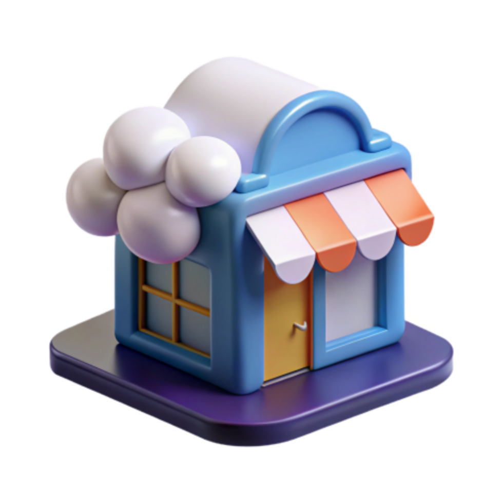 magnificent contemporary Cute 3D Shop Model Online Store, Retail, E-commerce, Business, Shopfront, Awning, Building, Cloud, Illustration detailed png